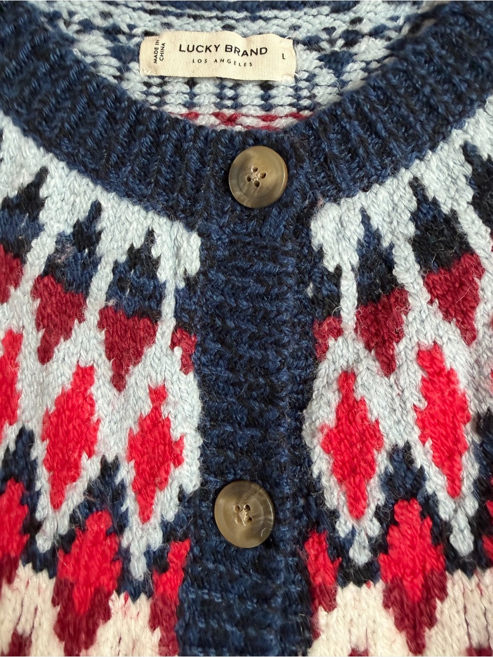 Lucky Brand Fair Isle Knit Button Front Cardigan Sweater Large - Picture 7 of 16